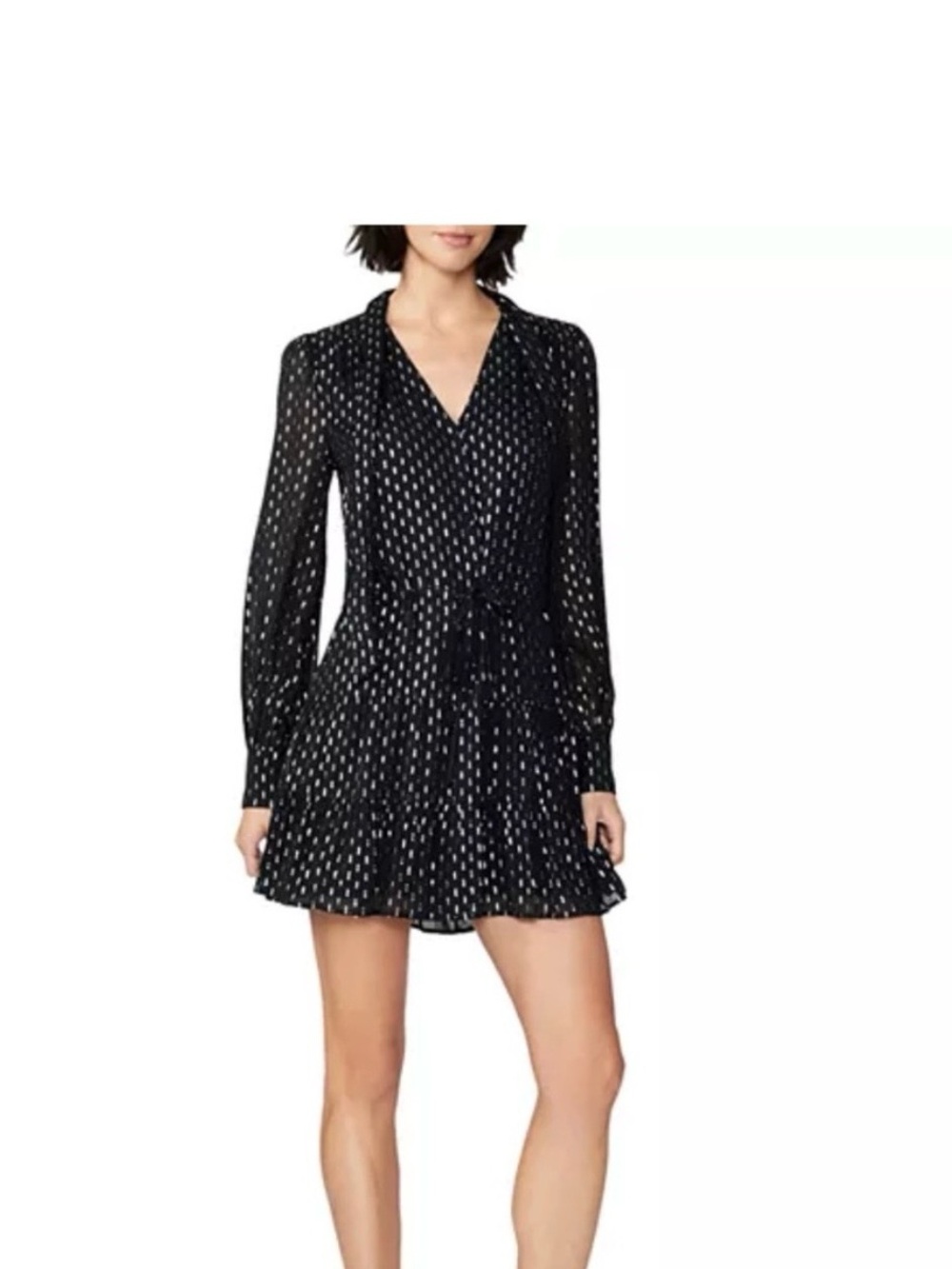 PAIGE Black Cleobelle XS Mini Dress with Metallic Dash Print